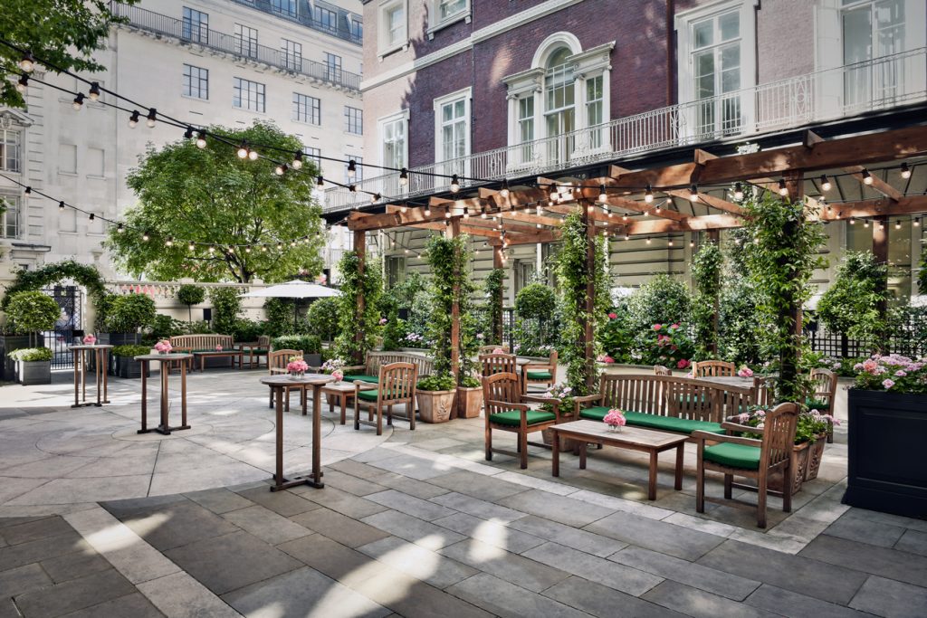 Daytime view of Courtyard Garden, with fairy lights switched on