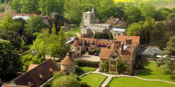 aerial view of Le Manoir country house hotel